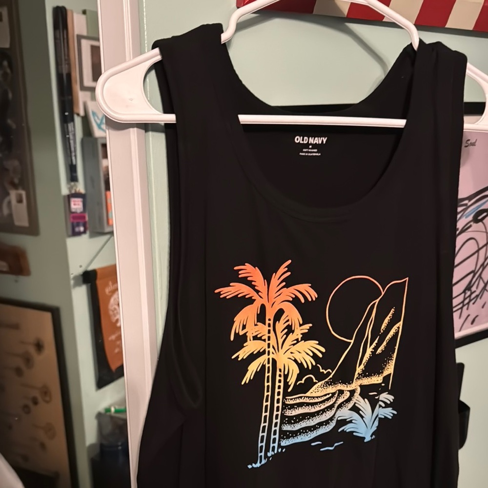 Old Navy Black Tank with Sunset Graphic